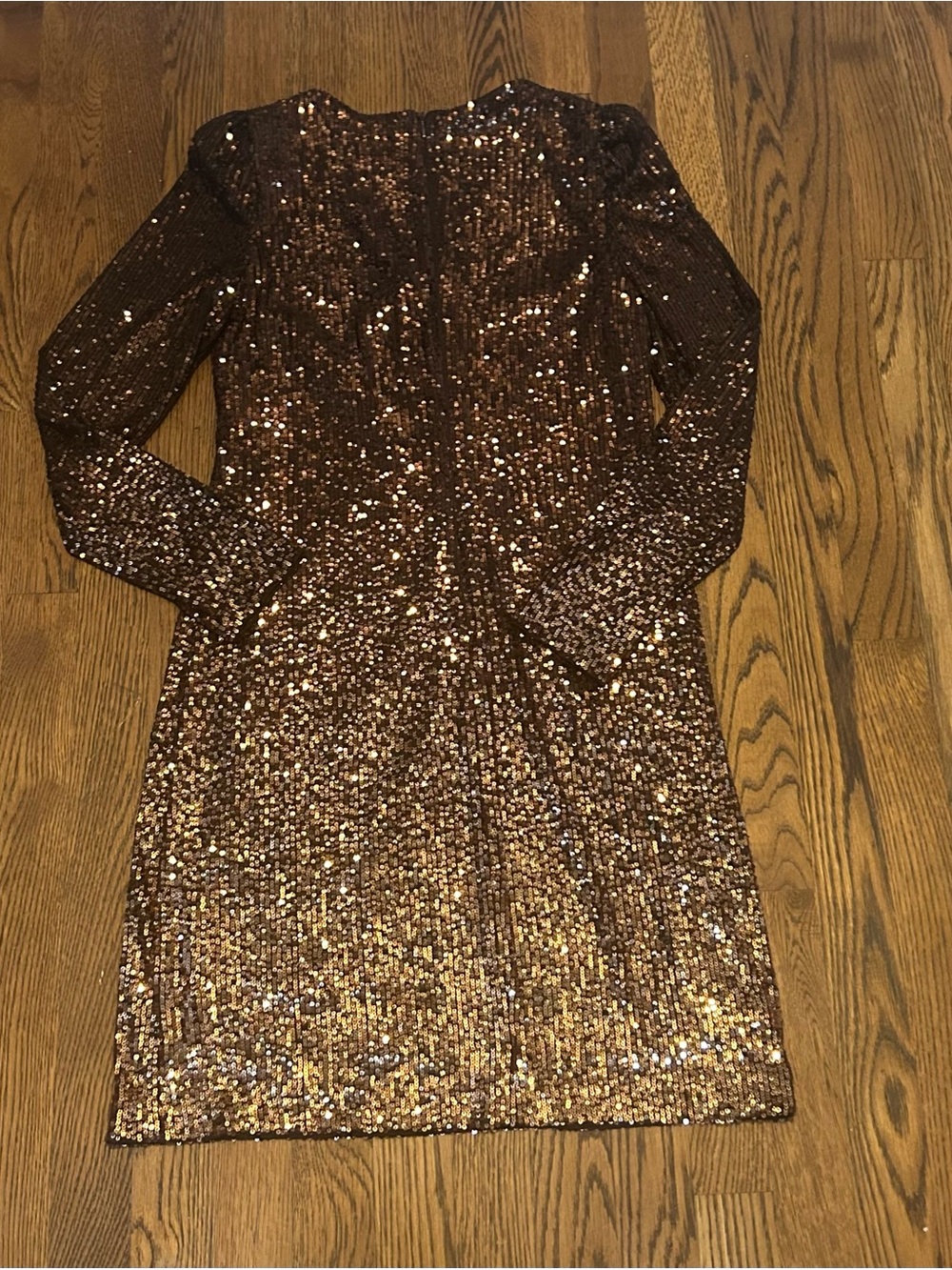 DKNY Bronze Gold Sequin V-Neck Long Sleeve mini Cocktail dress - Picture 8 of 9